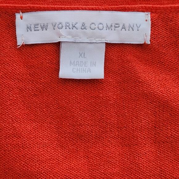New York & Company Orange Short Sleeves Cardigan XL Lightweight Soft Stretch - Picture 4 of 5